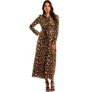 Scotch & Soda Leopard Print Midi Dress • Belted Shirt-Dress • Animal Print Tan B